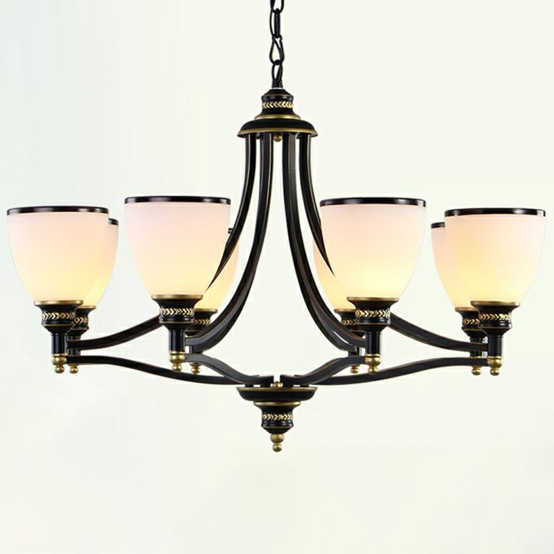 Bell Living Room Ceiling Lighting Traditional Opal Glass Black Chandelier Light Fixture