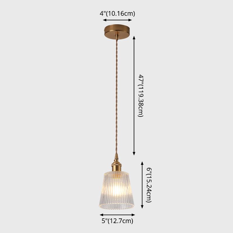 Modern Style Small Pendant Lamp Clear Glass Single-Bulb Bedside Pendulum Light in Brass