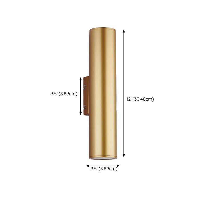 Cylinder Shape Wall Mount Lamp Modern Style Metal 2 Lights Sconce Lamp in Gold