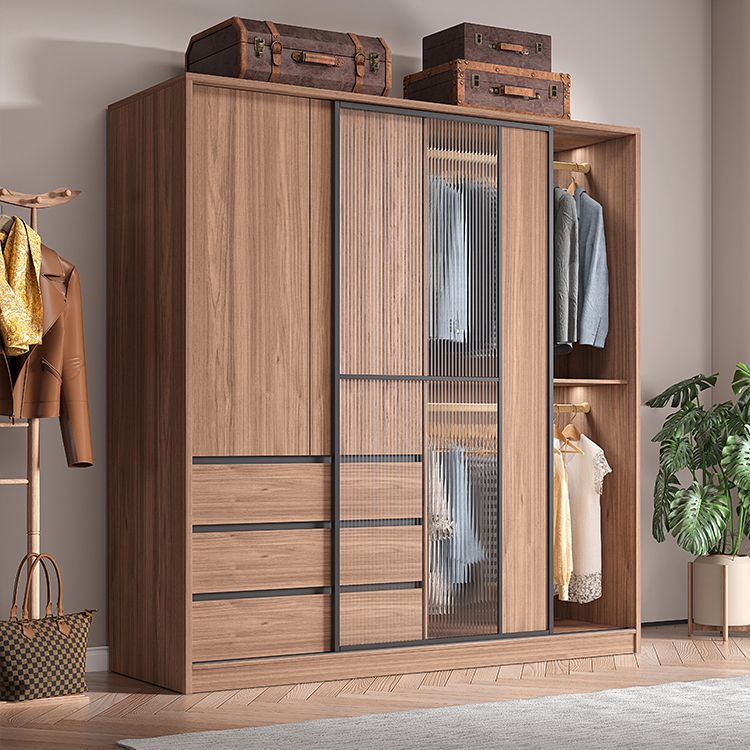 Brown Wardrobe Armoire with Garment Rod Wooden Wardrobe Cabinet