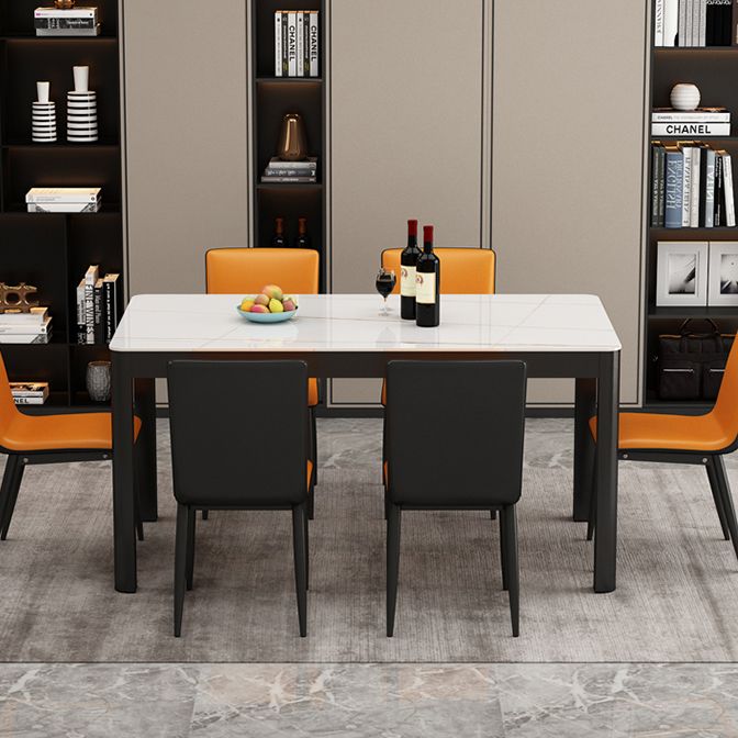 Tavolo da pranzo in pietra sinterizzato moderno tavolo rettangolare con quattro gambe metalliche