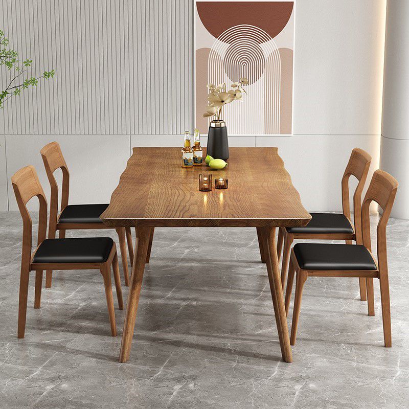 Brown Solid Wood Contemporary Dining Table Set 1/4/5/7 Pcs Dinette Set for Home