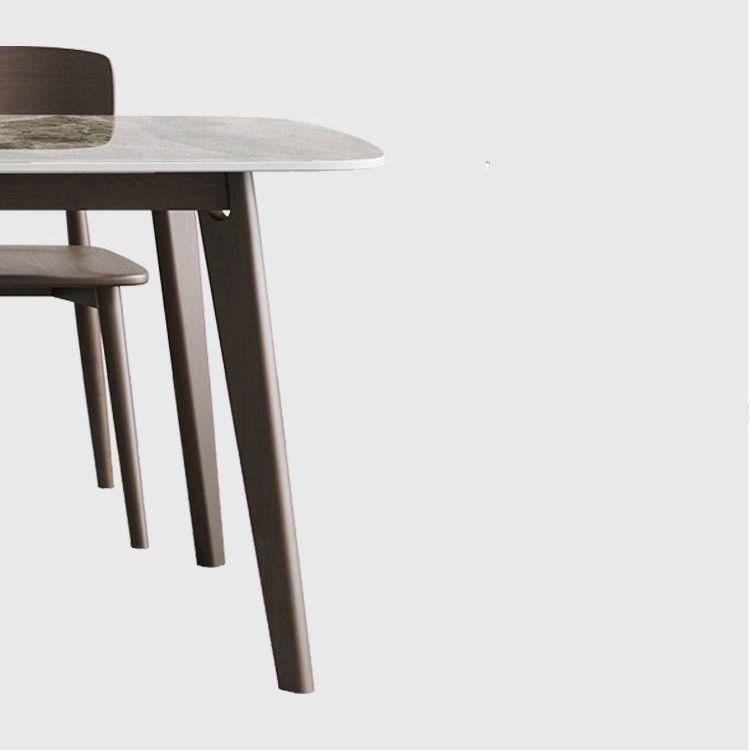Rectangular Dining Table Modern Stone Tabletop with Solid Wood Legs