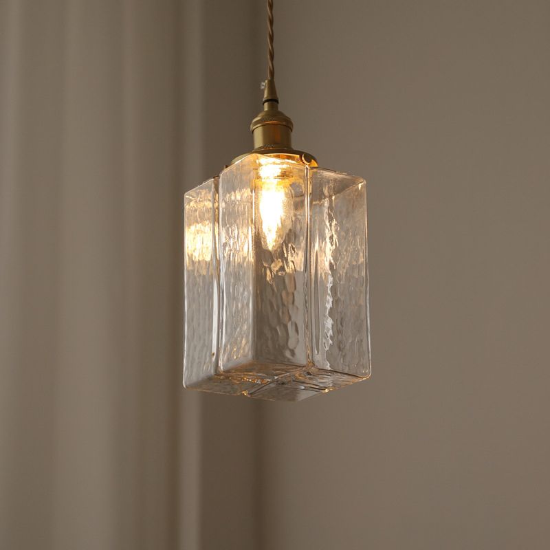 Shade cuboïde de style moderne suspendue en verre léger 1 pendentif léger pour séjour à la maison