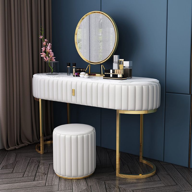 Stone Top Oval Vanity Table Mirrored Metal Makeup Dressing Table