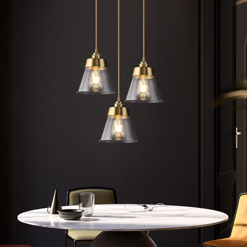 Glazen bronzen hangende lamp in moderne luxe stijl koper afgeknotte kegel hanger licht voor eetkamer
