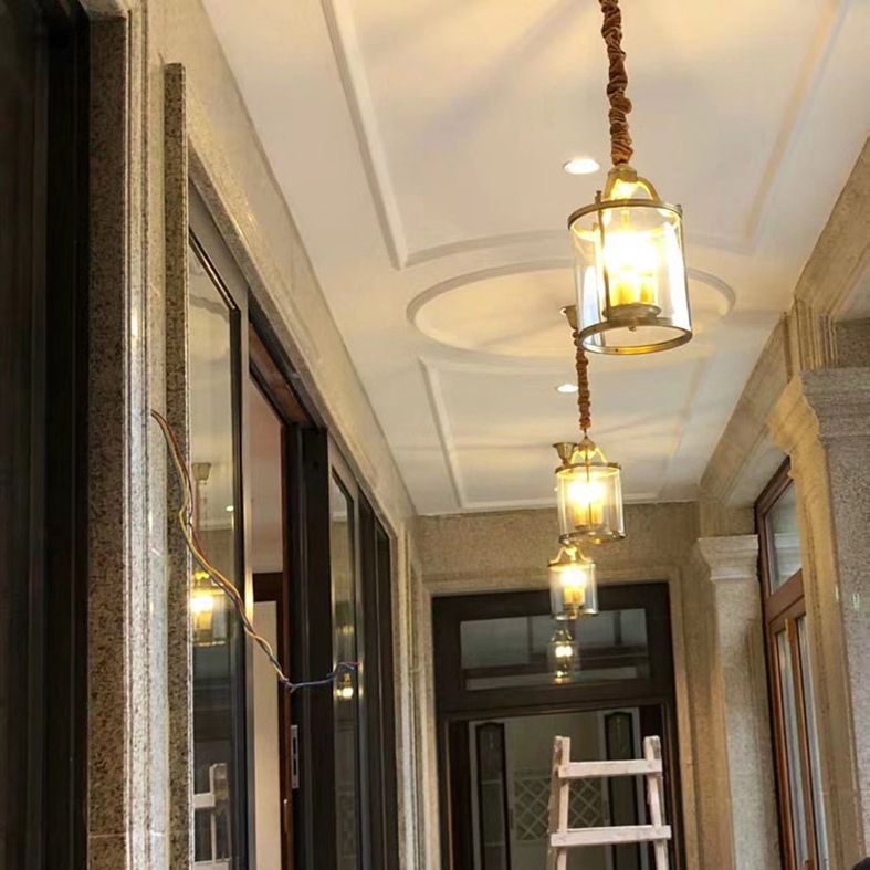 Cylinder Chandelier Light Fixture Traditional Glass Pendant Lighting for Restaurant