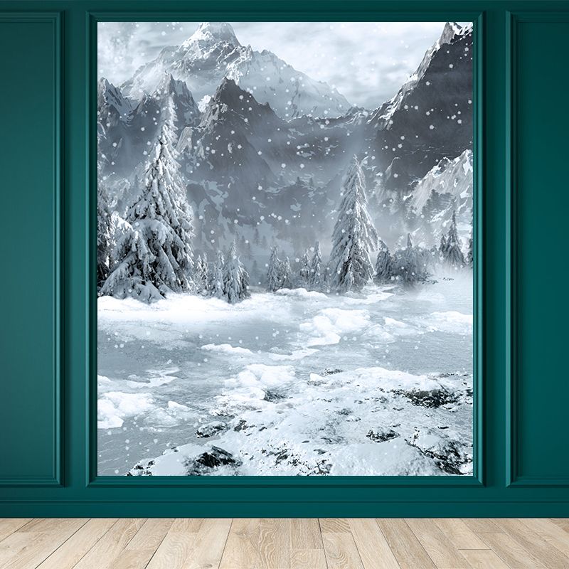 White Snowy Mountains Mural Moisture Resistant Contemporary Bathroom Wall Covering