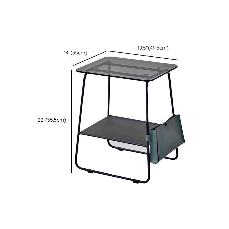 Metal Sled End Table Glass Top Side Sofa Side Accent Table with Shelf