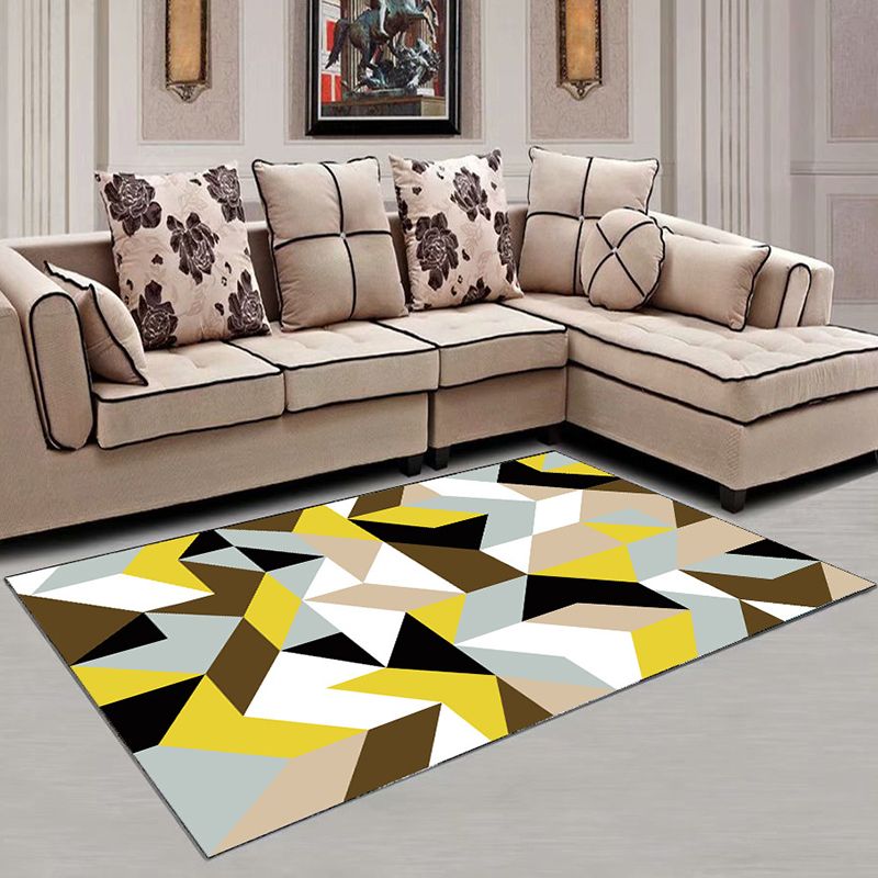 Multicolored Geometry Design Rug Modern Decorative Rectangle Carpet Polyester Non-Slip Backing Rug for Living Room