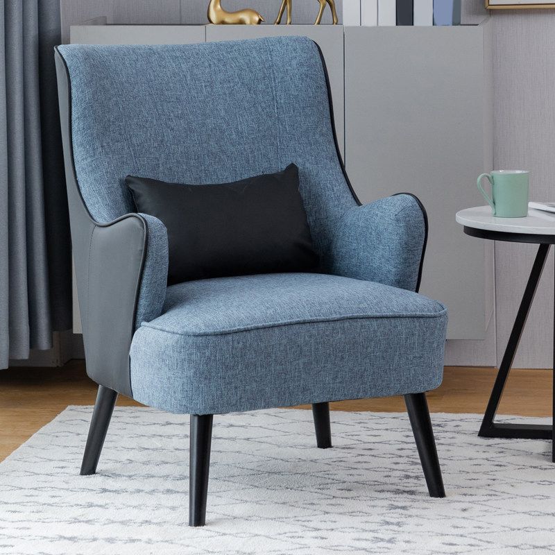 Sloped Arms Chair with Pillow Back and Basic Four Leg for Living Room