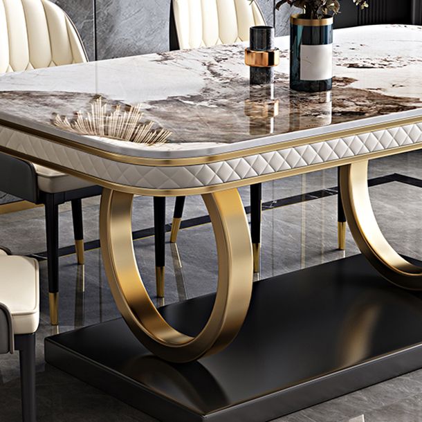 Rectangle Table Traditional Luxury Dinner Room Furniture with Metal Base