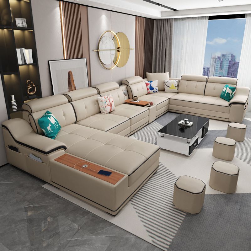 Faux Leather Sofa U-Shaped Modular Stain-Resistant Furniture Sectionals
