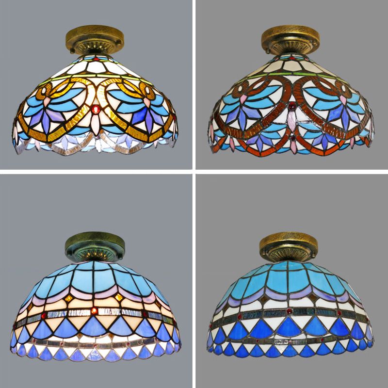 Tiffany Style Bowl Flush Mount Glass Ceiling Light 1 Light for Hallway