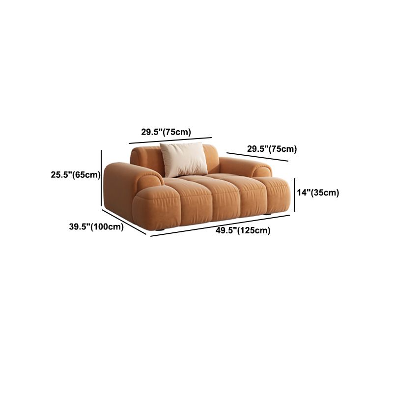 Contemporary Sewn Pillow Back Recessed Arm Sofa Couch in Orange/white