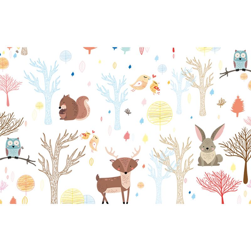 Kawaii Animal Wall Paper Mural for Children Bedroom Hand Printed Wall Art, Custom Size