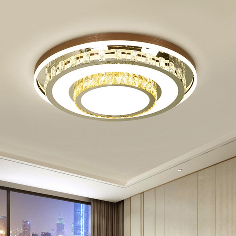 Stainless - Steel Layered Round Flushmount Modernst LED Crystal Flush Montato Light Fixture