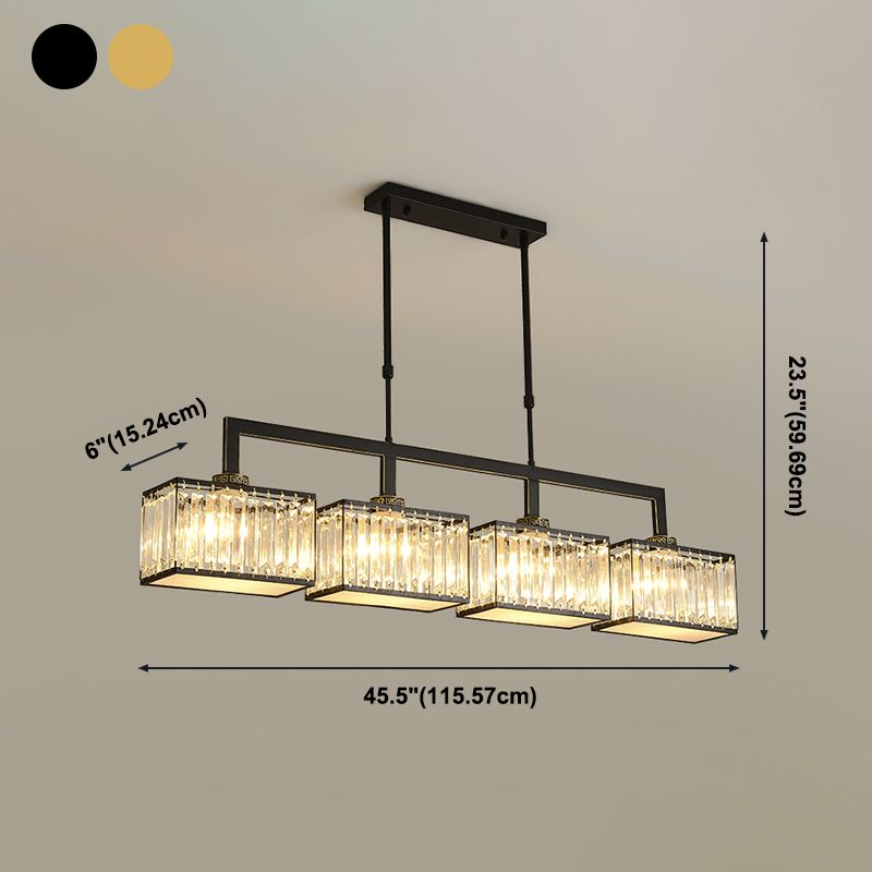 Modern Rectangle Shade Island Pendant Crystal Multi Lights Island Light for Restaurant