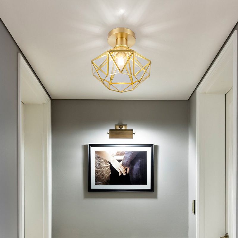 Gold Ceiling Mount Light 1-Light Ceiling Light with Glass Shade for Bedroom