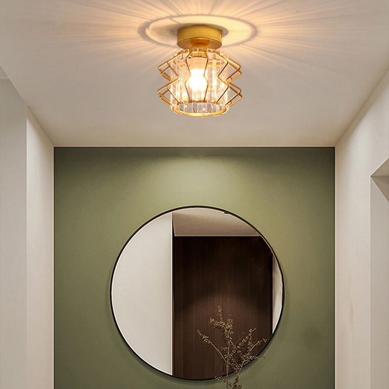 Caged Crystal Flush Ceiling Light Modern Style 1 Bulb Flush Mount Light for Hallway