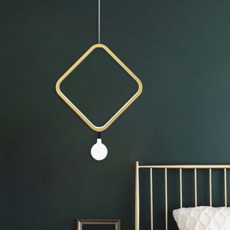 Round/rhombus bedhanger lamp aluminium minimale led hangende lamp in messing met kogelmelkglasschaduw, warm/wit licht