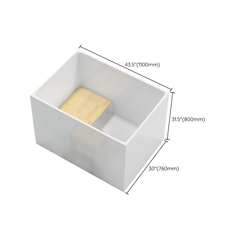Modern White Rectangle Acrylic Bathtub Freestand Soaking Bathtub with Wood Bedplate