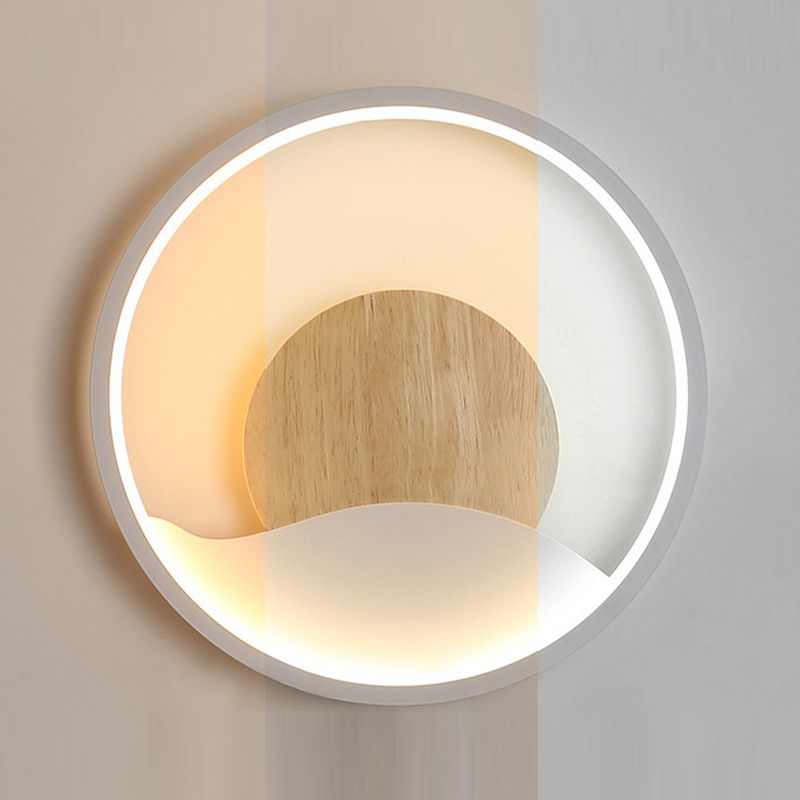 Iron and Wood Modern Wall Mount Round LED in White / Grey Wall Light