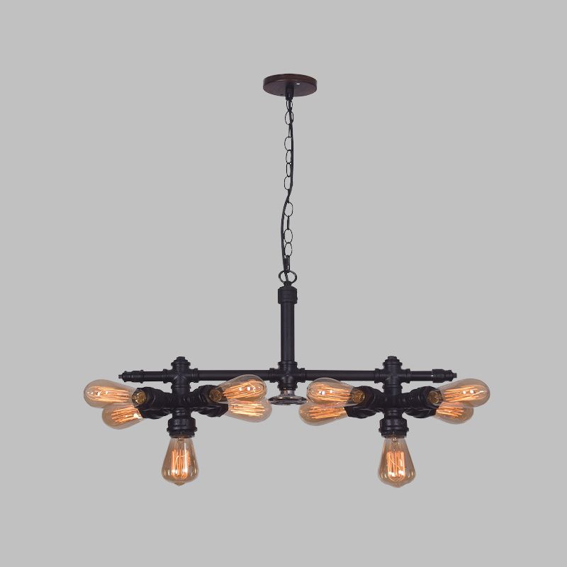 10 Bulbs Iron Ceiling Chandelier Vintage Black Radial Pipe Living Room Suspended Pendant Light