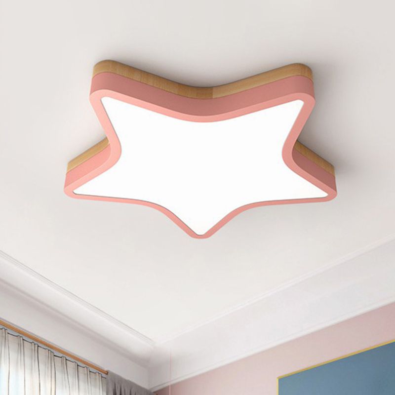 Nordic Star Shaped Flush Ceiling Light Wooden Kids Bedroom LED Flush Mount Lighting Fixture