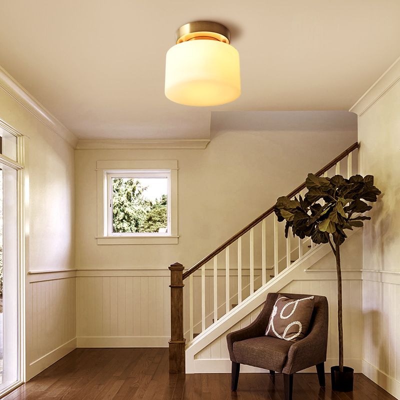 Glass Semi Flush Mount Lighting Cylinder Simple 1 Light Ceiling Fixture