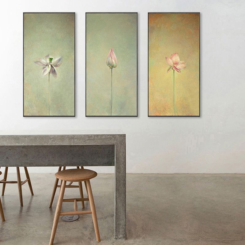 Rural Still Life Lotus Painting Soft Color Textured Canvas Wall Art for Guest Room