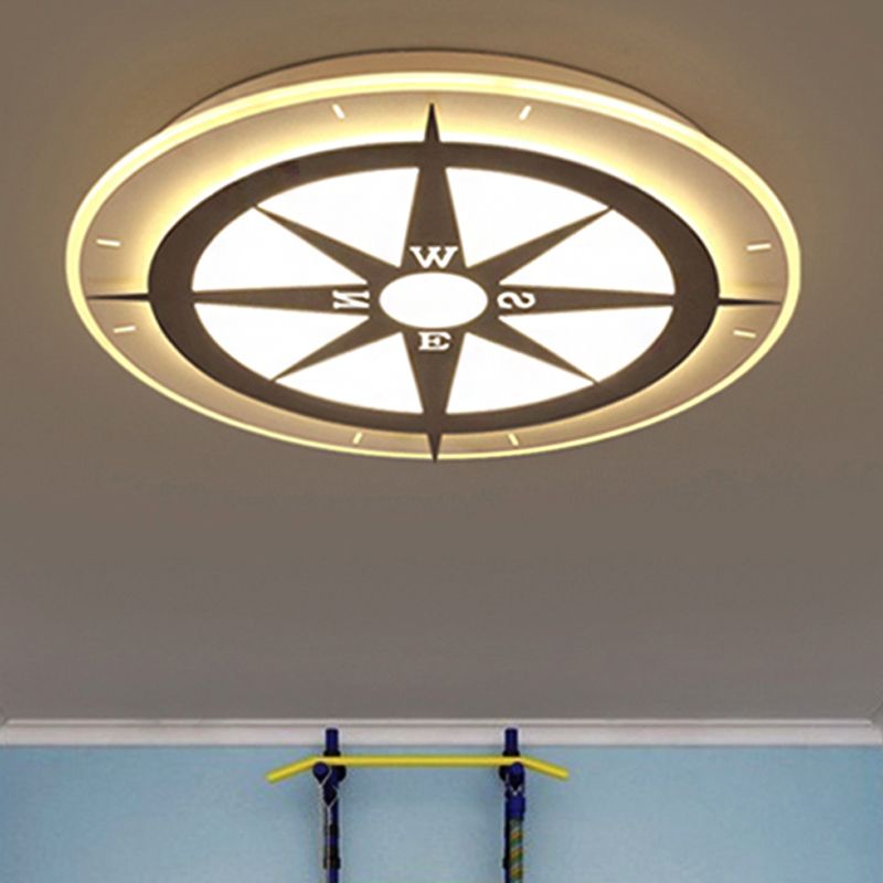 White Compass Flushmount Light Creative Acrylic Ceiling Fixture for Nursing Room