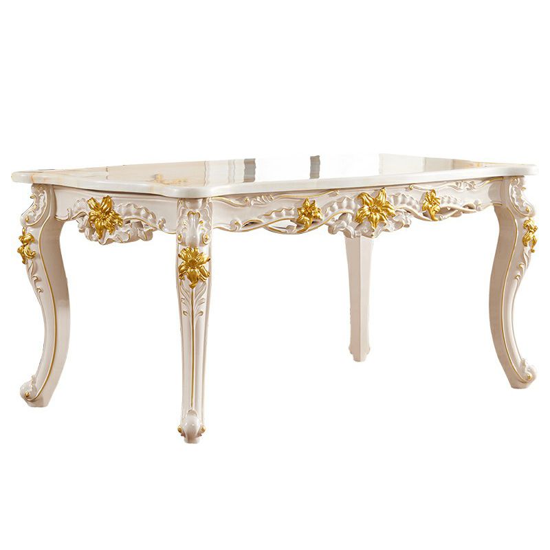 Victorian Marble Table Set of 5/7 with Rectangle Table Caved Dining Set with Leather Chairs