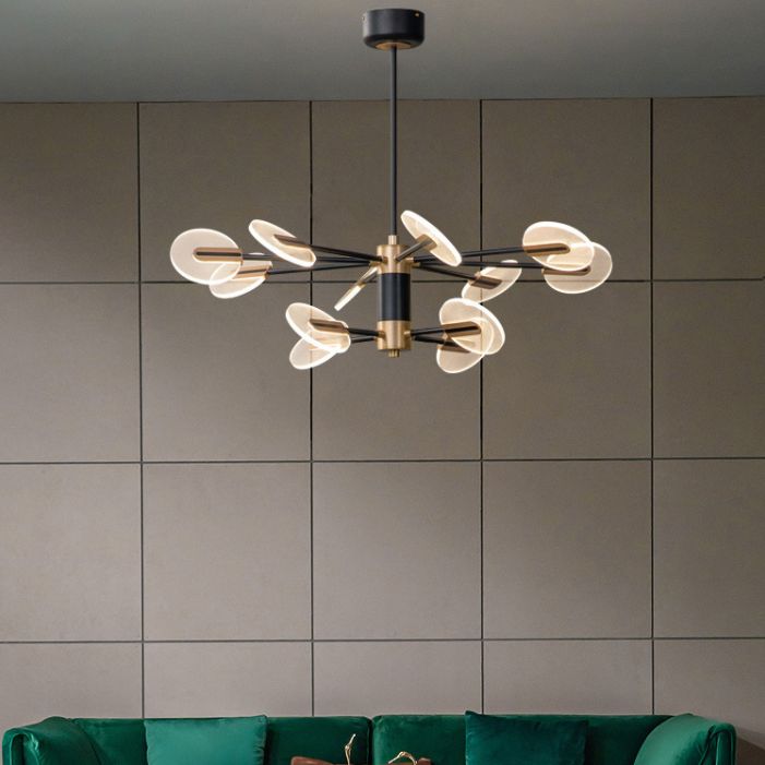 Black and Gold Sputnik Chandelier Postmodern LED Acrylic Suspension Light for Living Room