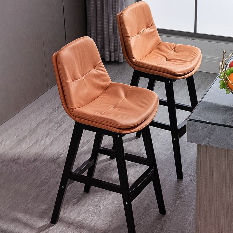 Scandinavian Wood Upholstered Counter Stools Low Back Bar Stools with Footrest