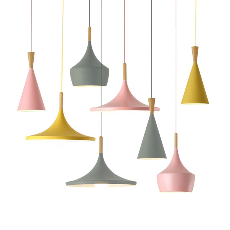 Nordic Style Wooden Top Pendant Light Kit Metal Dinning Room Hanging Light Fixture