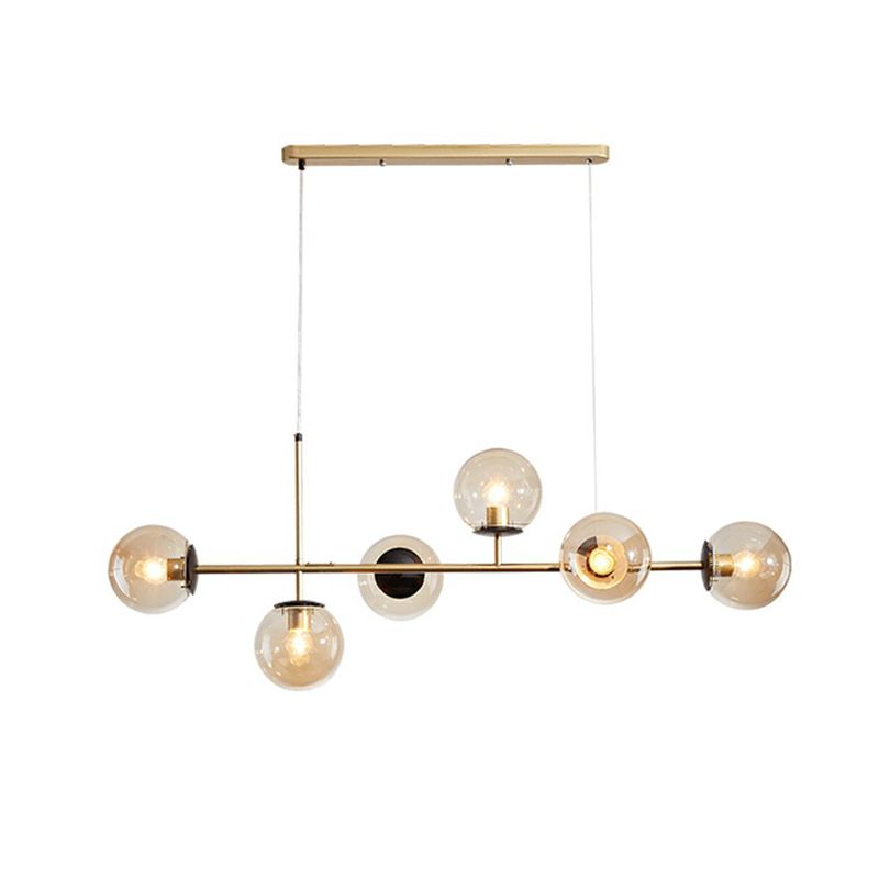 6-Light Dining Room Hanging Lamp Postmodern Style Island Light with Ball Glass Shade