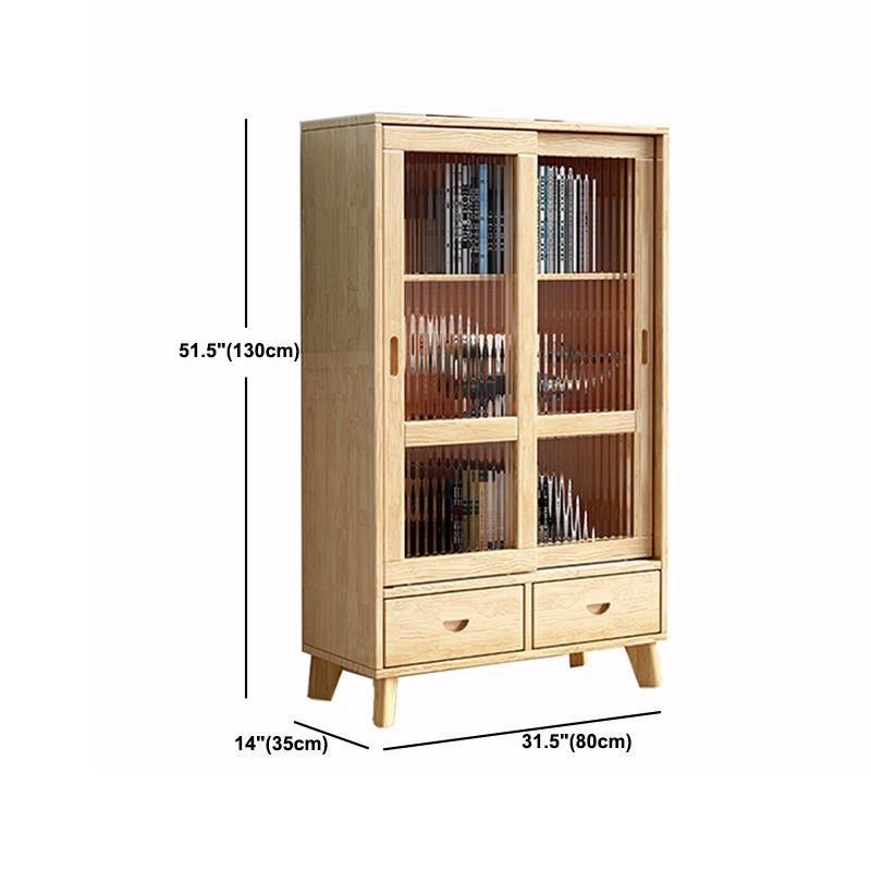31.5'"l Natural Wooden Cabinet, Rectangle Glass Paned Accent Cabinet