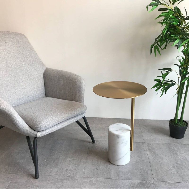 Scandinavian Side Table Marble Pedestal Round Living Room End Table