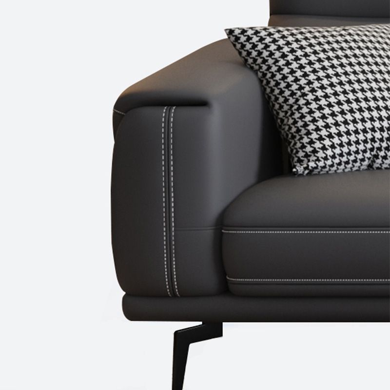 Modern Tufted Tight Back Genuine Leather Sectionals, 36" Sectional Sofa in Kingston Gray