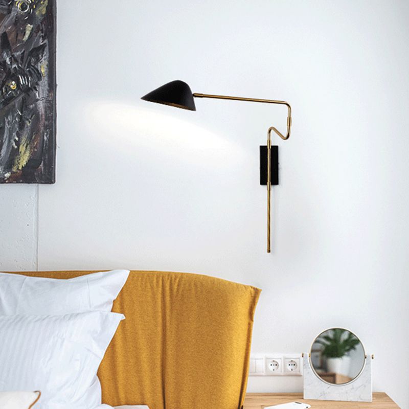 Modern Wall Sconce Geometric Shape Wall Light with Metal Shade for Bedroom in Black
