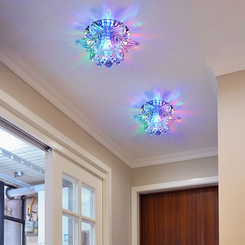 Contemporary Lotus Blossom Ceiling Flush Light Clear Crystal Corridor LED Flush Mount Fixture