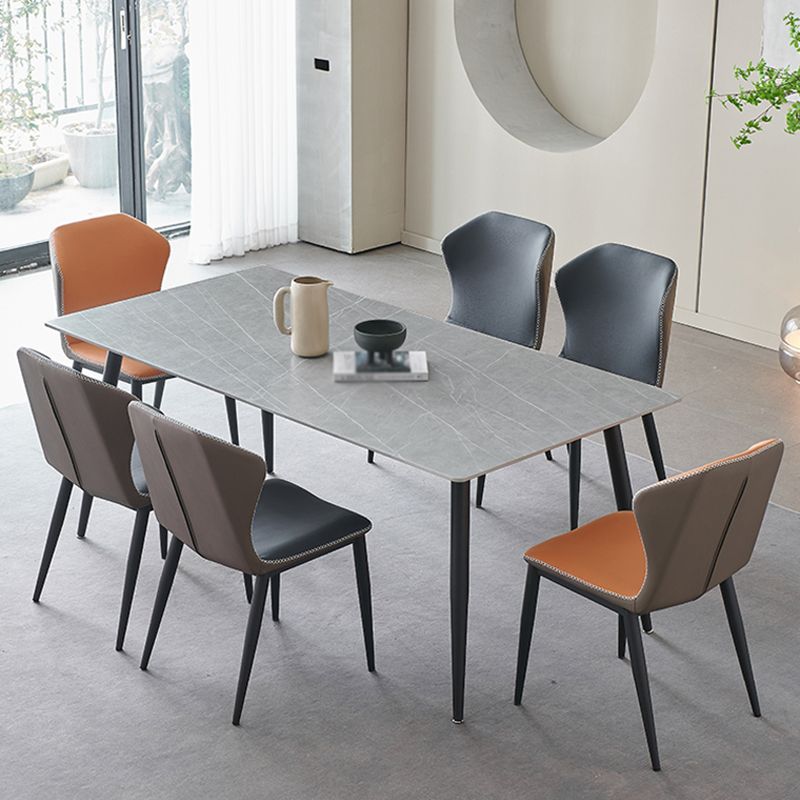 Mesa de comedor rectangular industrial de metal, mesa de piedra sinterizada con patas negras