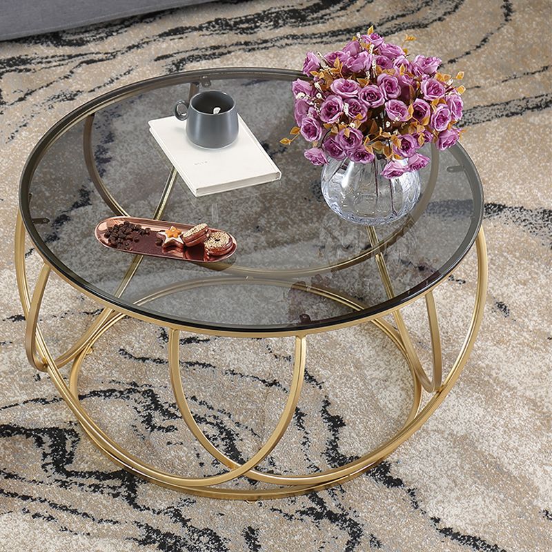 Contemporary Coffee Table Round Metal Frame Base Cocktail Table