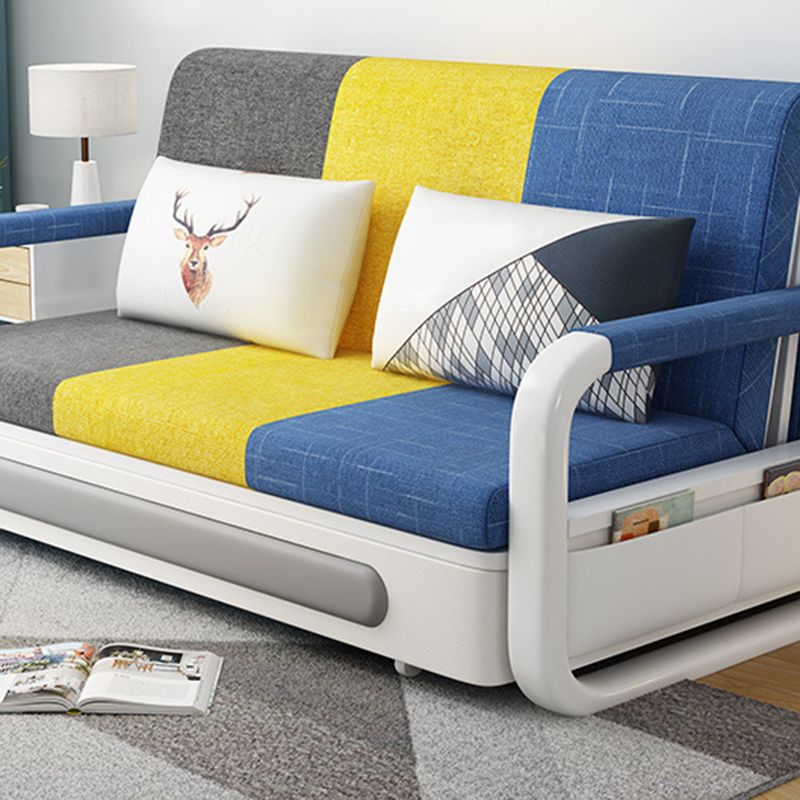 Contemporary Linen Square Arm Sofa Bed Standard Foldable Sofa for Living Room