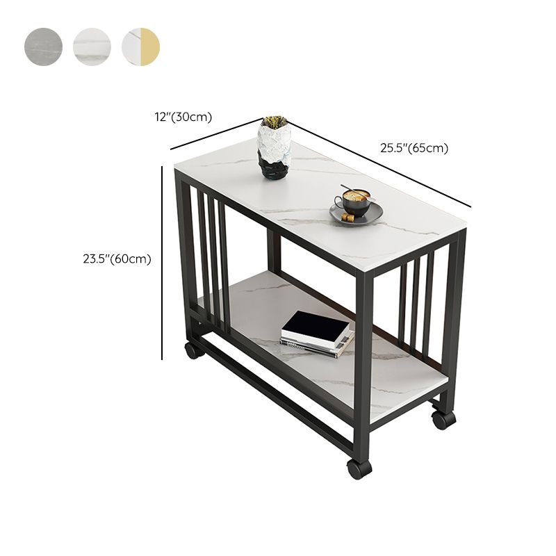 Metal Frame End Table 2-Tier Stone Top Accent Side Table with Shelf