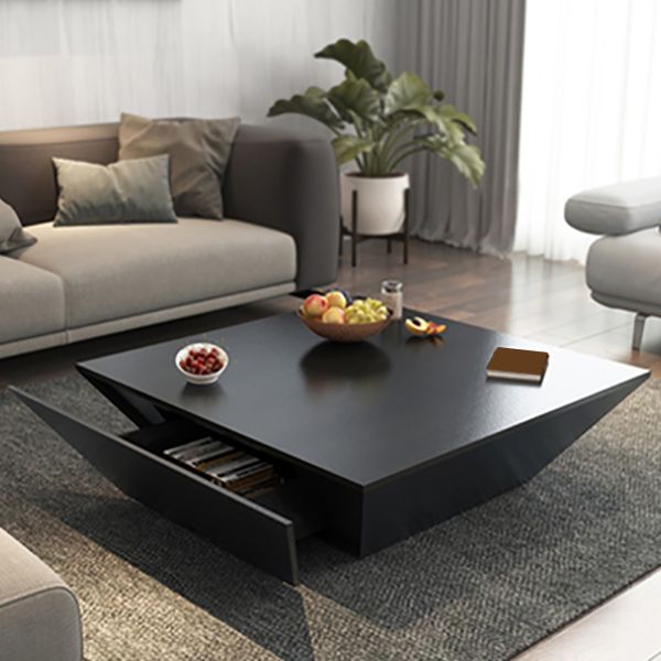 Modern Style Square Wooden Table with Square Block Base Coffee Table with Drawers