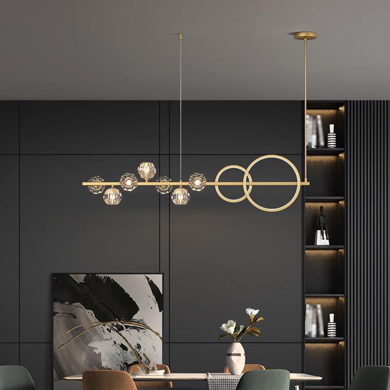 Ball Shape Crystal Island Pendants Modern Style Multi Lights Island Pendant Lights