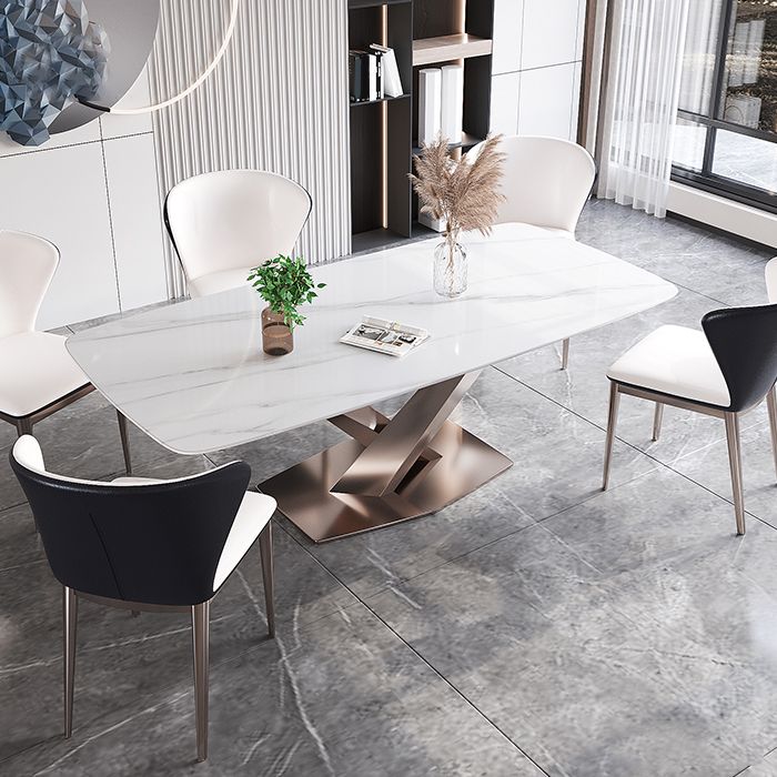 Mesa de comedor estándar Glam, mesa de comedor rectangular con tapa de piedra sinterizada para cocina