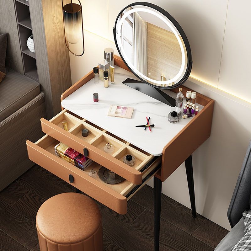Luxurious Vanity 2 Storage Drawers with Padded Stool Stone Top Dresser